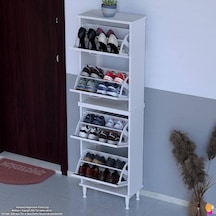 Modilayn Umay' 2 Li Kapı Önü 52x 168x25, 5 Cm Lik 4 Düşer Kapak 8 Göz Bölmeli Ayakkabılık Beyaz - Ceviz