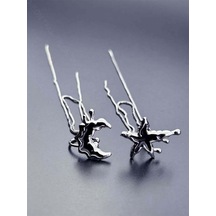 Ay Ve Yıldız Figürlü, Kore Tarzı Kıkırdak Vip Küpe 595, Gümüş Renk Gümüş