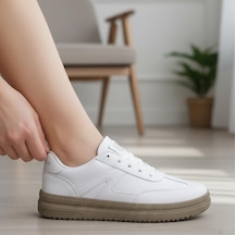 Papatay 510 Hazır Taban Unisex Spor Ayakkabı Bağcıklı Rahat Sneaker Erkek Kadın Spor Ayakkabı Beyaz