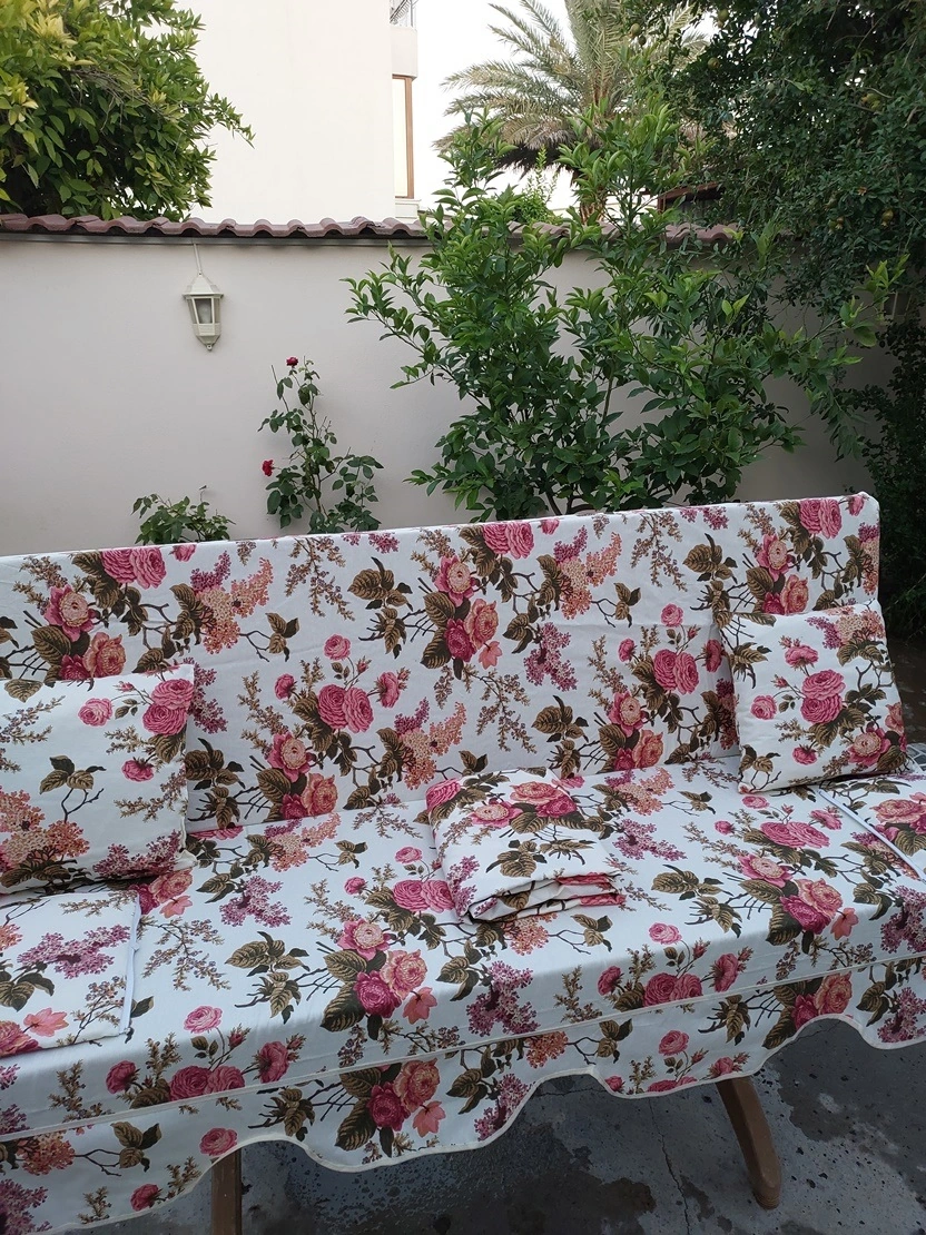 Mandaş Süngerli 3 Kişilik Salıncak Minder Seti-ingilizgülü Pembe