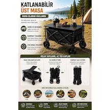 Mey İthalat Katlanabilir Kamp Arabası Üst Tablalı 130 Kg Taşıma Kapasiteli Geniş Tekerlekli Çekçek