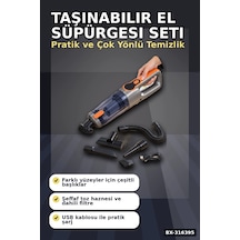 Araç İçi El Süpürgesi Şarjlı Usb Kablolu Esnek Hortumlu Temizlik Seti Bx-316395