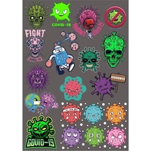 Virüs Bakteri Sticker Set-2 25 Parça Telefon, Tablet, Defter, Laptop Sticker