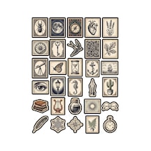 30 Adet Vintage Posta Pulu Gravür Sticker Seti - Ajanda Scrapbook Defter İçin Estetik Paket Çok Renkli