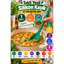 Tekli Yeşil Büyük Boy Silikon Kaşık 27 Cm Mutfak Yemek Pişirme Ve Servis Kaşığı Renkli Mutfak Gereci