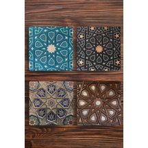 Doğal Taş Bardak Altlığı 4'lü Set Geometrik Desenler Çok Renkli Doğal Taş Bardak Altlığı 4'lü Set Geometrik Desenler Çok Renkli
