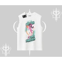 Tarzsokak Kolsuz Tshirt Oversize Anime Kız Desenli Japon Stil Beyaz