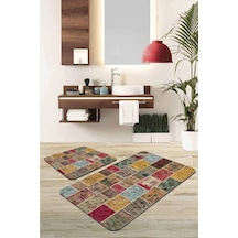 Renkli Patchwork Banyo Halısı Klozet 2'li Paspas Seti Bs293n11 Çok Renkli