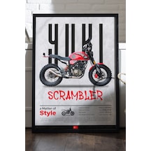 Yuki Scrambler Siyah Ahşap Çerçeveli Poster, Dekoratif Motosiklet Duvar Tablosu