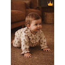 Babyhola Kız Bebek Bayramlık Takım Fırfır Yakalı Çiçek Desenli Müslin İkili Set 2010 Bej