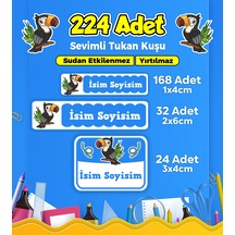 Sevimli Tukan Kuşu Temalı Okul Kreş Kişiye Özel İsim Etiket Seti - Model 105 Çok Renkli