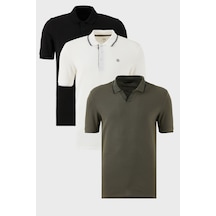Buratti Pamuklu Regular Fit 3'Lü Paket Erkek Polo Yaka T Shirt 59029641827S3 Haki-Siyah-Beyaz