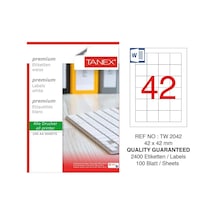 Tanex TW-2042 42x42mm Kuşe Laser Etiket 100 Lü Paket