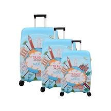 Bagacar Travel Büyük Orta Kabin Boy İçin 3 Lü Valiz Kılıfı Çok Renkli