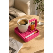 Kahve Sunum Tepsisi Çok Bölmeli Masa Üstü Organizer Kupa Fincan Standı Pla 12.5x11x7 Cm Pembe