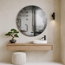 60x60 Cm Antika Yuvarlak Duvar Aynası Eskitme Dekoratif Banyo Aynası Modern Vintage Ayna Modeli Gri