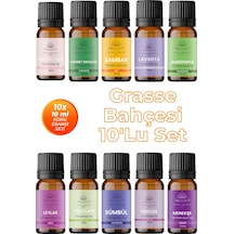 Grasse Bahçesi Esansiyel Uçucu Koku Yağı Buhurdanlık Yağı Difüzör Esansı 10'lu Set 10x10ml Karışık