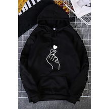 Macklin Kadın El Kalp Tasarım Baskılı Kapşonlu Sweatshirt Hoodie Siyah Mck0950 Siyah