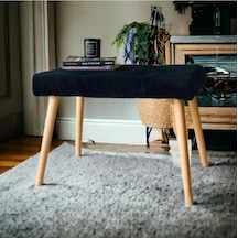 Gürgen Retro Ahşap Ayaklı Handmade Siyah Pofidik Puf Bench Koltuk Sandalye Siyah