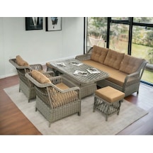 Petra Rattan 3 1 1 Masa 2puf Bahçe Balkon Mobilyası,kiremit