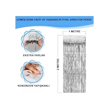 Gümüş Renk Ekstra Metalize Parlak Saçaklı Arka Fon Perde İthal A Kalite 1x2 Metre Diğer