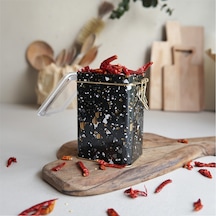 Terrazzo Black Desenli Kilitli Kapaklı Dikdörtgen Metal Saklama Kabı 7.5 x 10 x 15 CM 1 L