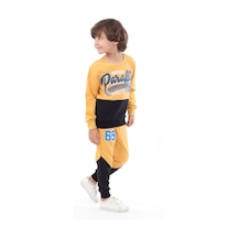 Toontoy Kids Toontoy Erkek Çocuk 69 Baskılı İçi Pamuklu Eşofman Takım Hardal