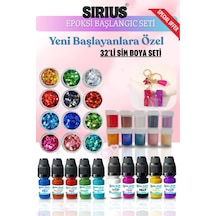 Epoksi Reçine Başlangıç Seti 32 Parça Renkli Pigment+mica Toz + Sim Pul Seti Uv Ve Epoksi Uyumlu