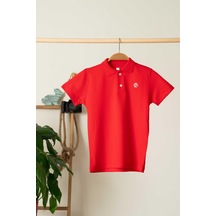 Difa Nakışlı Erkek Çocuk Polo Yaka T-shirt - Kırmızı