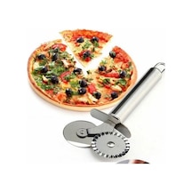 Çift Başlı Metal Pizza Kesici Ve Hamur Ruleti Gümüş