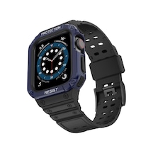 İos Watch Uyumlu 42mm Kr401 Silikon Kordon - Siyah-mavi