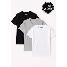 Rich Erkek 3'lü Paket Kısa Kollu V Yaka T-shirt Gri Rich Erkek 3'lü Paket Kısa Kollu V Yaka T-shirt Gri