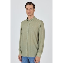 İmza Koyu Haki Uzun Kol Baskılı Cepsiz Keten Casual Slim Fit Gömlek 1004250112 Koyu Haki