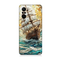 Xiaomi Poco F3 Uyumlu Fırtınada Yelkenli Mücadele Vitray Desenli Silikon Kılıf Çok Renkli