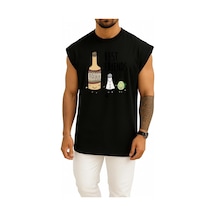 Bahriyeli Collection Oversize Tequila Tuz Ve Limon En İyi Arkadaşım Göğüs Baskılı Atlet Siyah