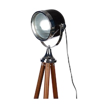 Ahşap Tripod Ayaklı Vintage Dekoratif Lamba, Siyah Ayaklar Ceviz Diğer
