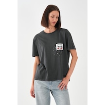 Alexandergardı Baskılı Antrasit Kadın T-shirt Antrasit