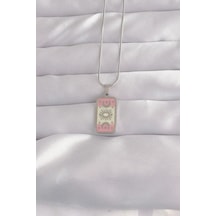 316l Çelik Gümüş Renk Pembe Mineli Ay Figür Tarot Kolye 5886 Çok Renkli