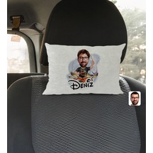 Bk Gift Kişiye Özel İsimli Erkek Baterist Karikatürlü Dikdörtgen Araç Koltuk Yastığı-1 Çok Renkli