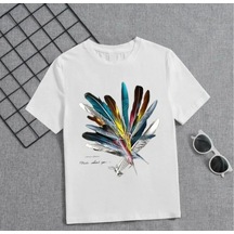 Kız Çocuk Baskılı T-shirt - Beyaz Çok Renkli