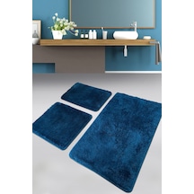 Pasific Dark Blue 3 Lü Set Banyo Halısı Paspas Yıkanabilir