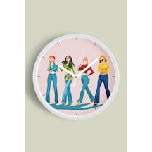 Havalı Kadınlar Tasarımı Modern Duvar Saati - 35cm - Önü Camlı Beyaz Kasa - Sessiz Mekanizma Beyaz