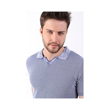 Ferraro Saks/Beyaz Kuşgözü Desenli Polo Yaka Erkek Triko T-Shirt-Saks