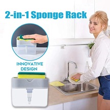 Mutfak Ovma Sıvı Deterjan Dispenseri Pres Tipi Sıvı Kutusu Ovma Pedi Bulaşık Yıkama Sabunu Kutusu Gri