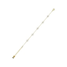 Zincir Doğal İnci Kadın Bileklik 18 Cm / Sarı Gümüş