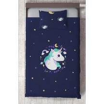 Mekta Home Bebek Ve Çocuk Odası Lacivert Unicorn Desenli Yatak Örtüsü Renkli