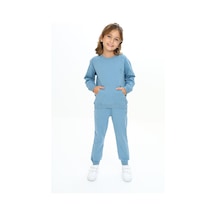 Toontoy Kids Toontoy Kız Çocuk Reglan Kol Kanguru Cepli Nakışlı Eşofman Takım Mavi