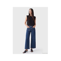 LC Waikiki Alıta Cıty Farkıyla Lcwaıkıkı Classic İndigo Denim Düz Wideleg Yüksek Geniş Paça Kadın Jean Pant İndigo - 919187602 İndigo