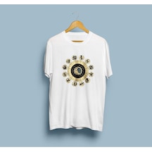 Oversize Astroloji Baskılı Unisex T-shirt Beyaz