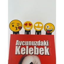 4'lü Emoji Kitap Ayracı Seti Renkli Figürlü Klips 13 Cm Kırtasiye Hediye